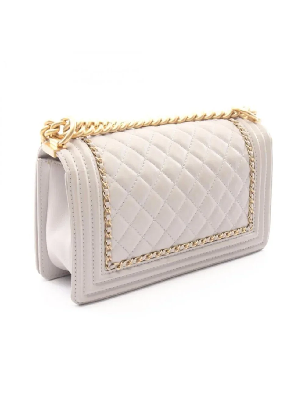 Chanel Shoulder Bag Boy Light Gray Lambskin Boy 19 Chain